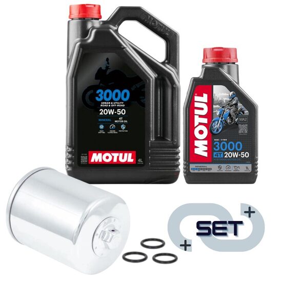 Motul 3000 4T 20W50 5L oil with  K&N® premium oil filter (chrome)