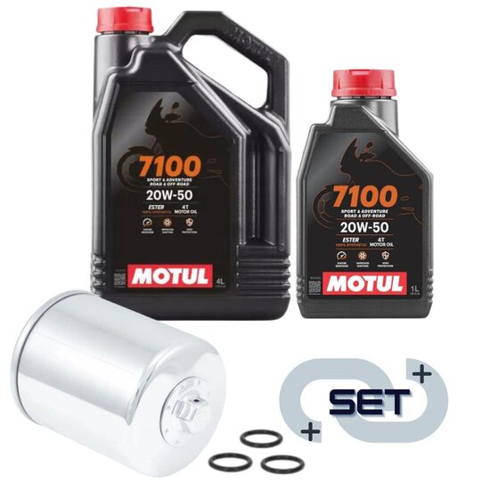 Motul 7100 4T 20W50 5L oil with  K&N® premium oil filter (chrome)