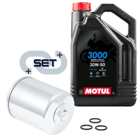 Motul 3000 4T 20W50 4L oil with  K&N® premium oil filter (chrome)