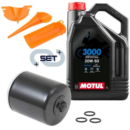 Motul 3000 4T 20W50 4L oil with  K&N® premium oil filter (black) with Funnel set
