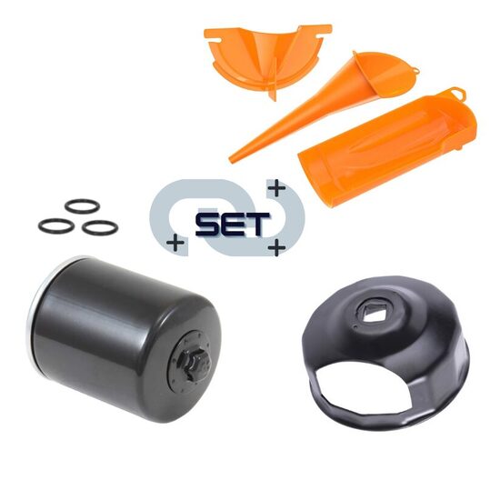K&N® premium oil filter (black) with Funnel set and wrench tool