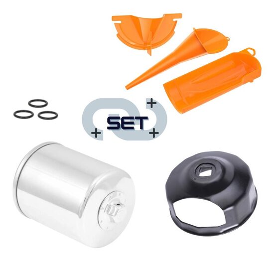 K&N® premium oil filter (chrome) with Funnel set and wrench tool